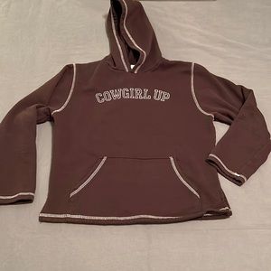 Final price! Cowgirl Up Hoody Pullover Sweatshirt. Brown and white. Size Small.